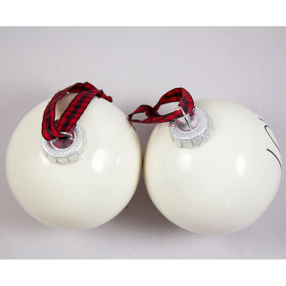 Rae Dunn Artisan Collection by Magenta 2 White Ceramic Ball Ornaments Wish Love - Picture 3 of 4